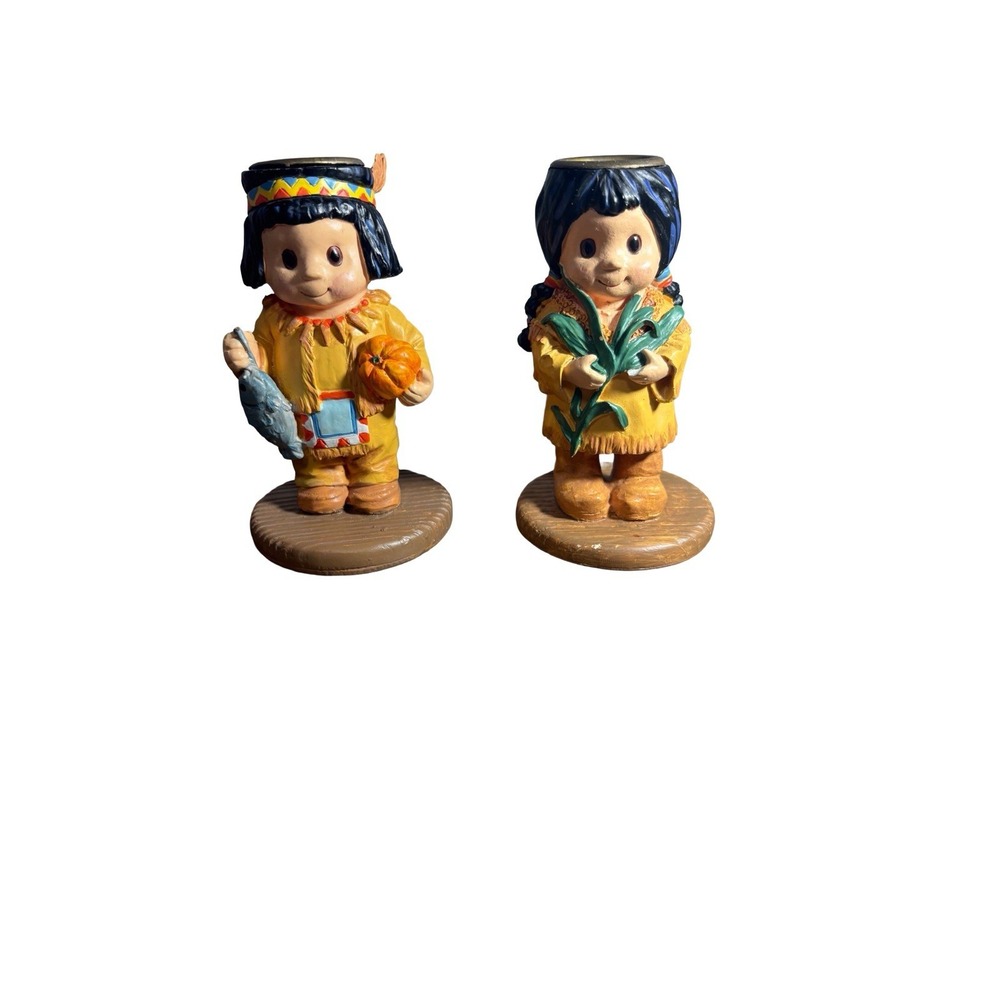 Homco Masterpiece Porcelain Native American Candle Stick Holders‎ Thanksgiving